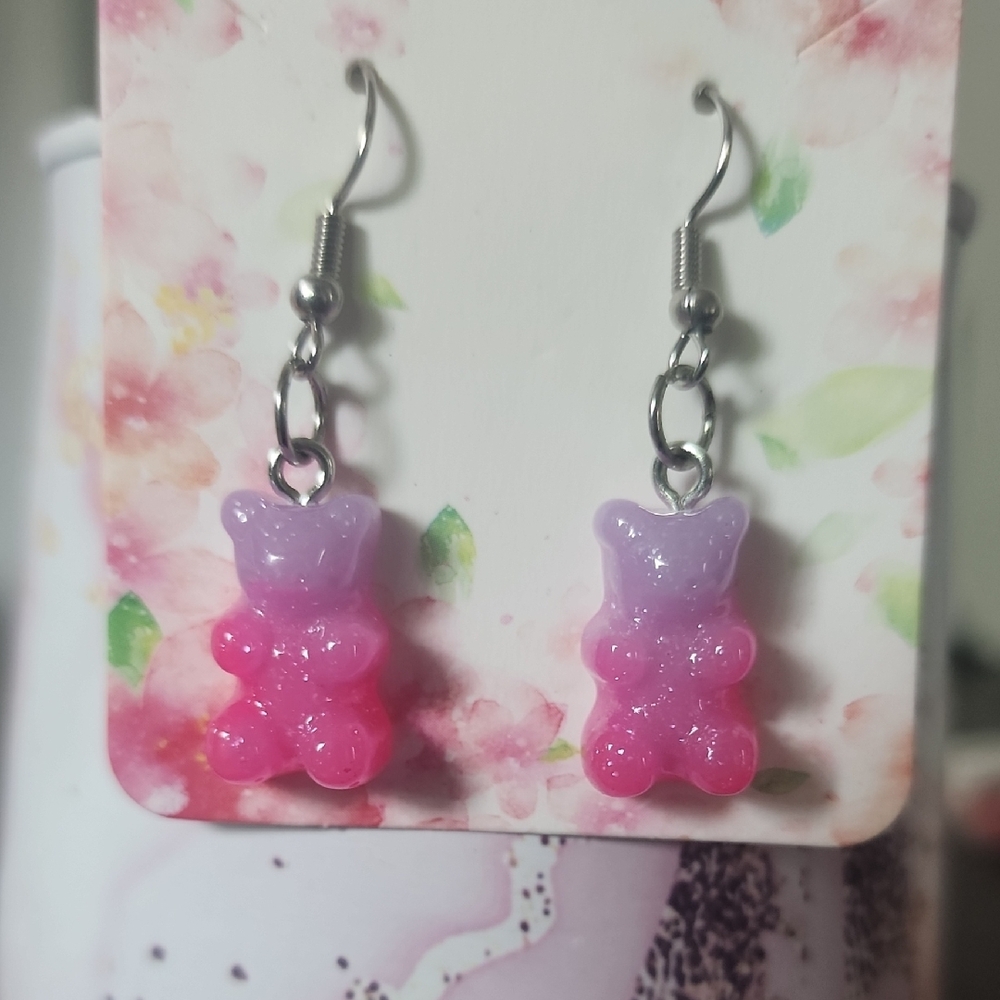 Pink and Purple Gummy Bear Earrings